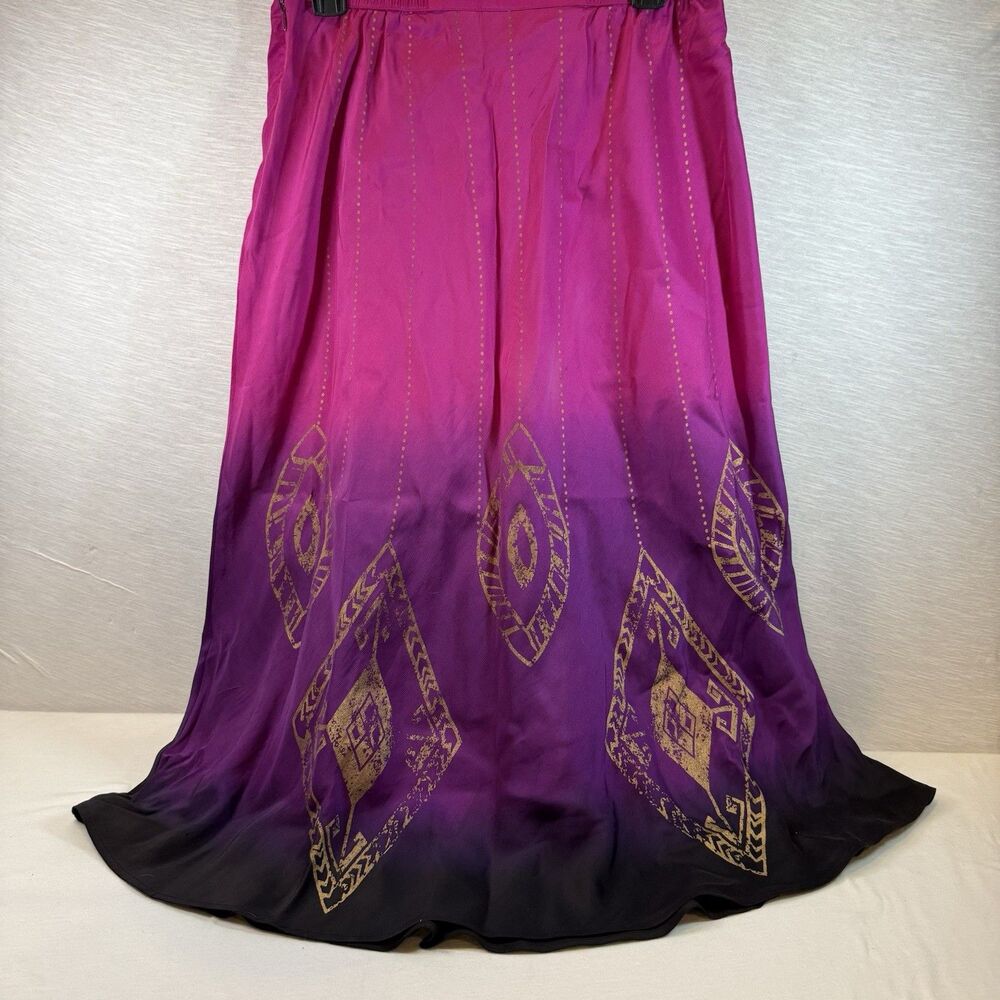 Chico's Skirt Pink Purple Gold Silk Lined Size 1 Boho Hippie Fashion Elegant